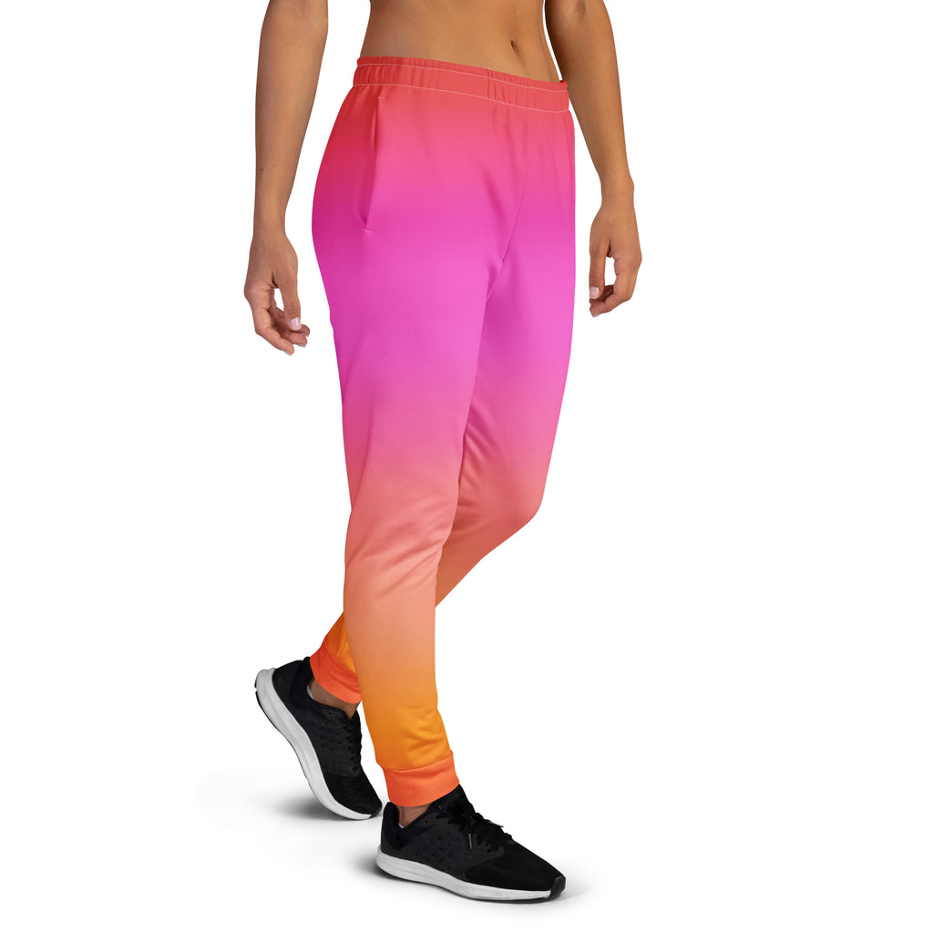 Women’s Sunset Ombre Recycled Jogger Pants With Pockets – Cozy Brushed Inside Fleece
