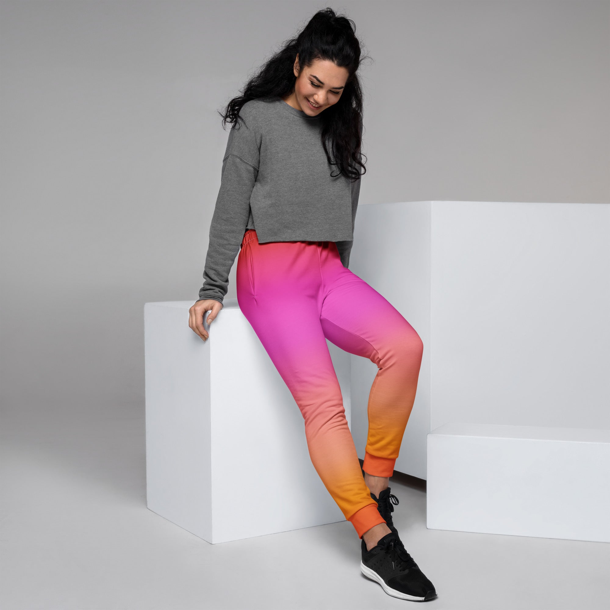 Women’s Sunset Ombre Recycled Jogger Pants With Pockets – Cozy Brushed Inside Fleece