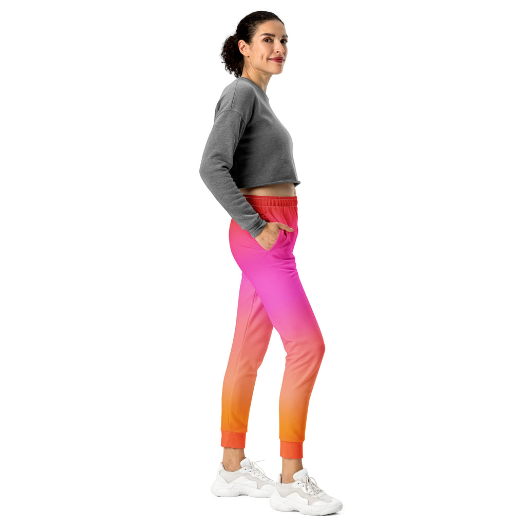 Women’s Sunset Ombre Recycled Jogger Pants With Pockets – Cozy Brushed Inside Fleece