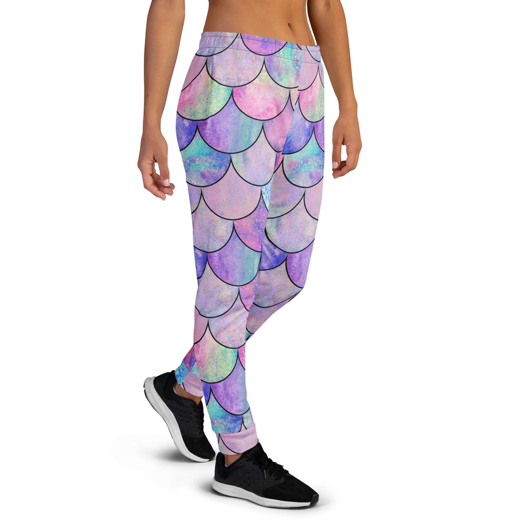 Women’s Pastel Mermaid Scales Recycled Jogger Pants With Pockets – Cozy Brushed Inside Fleece