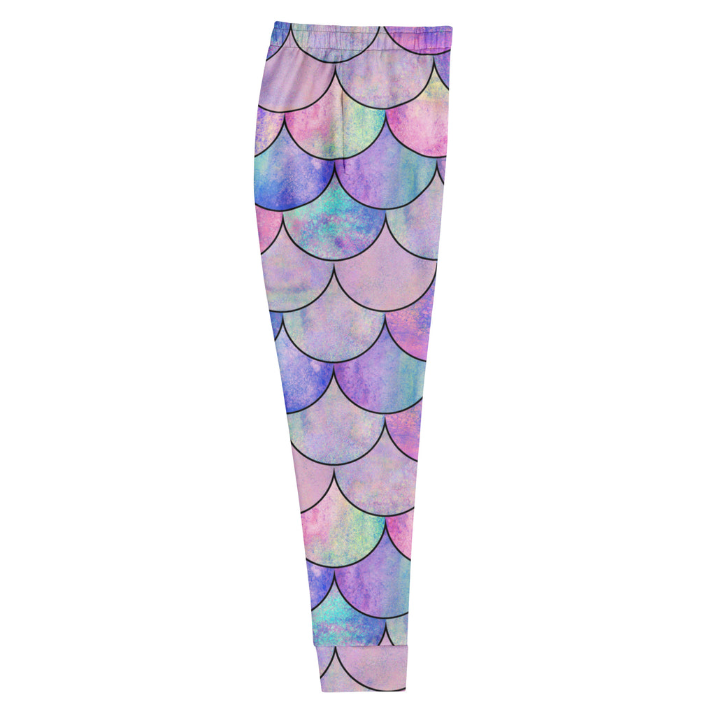 Women’s Pastel Mermaid Scales Recycled Jogger Pants With Pockets – Cozy Brushed Inside Fleece