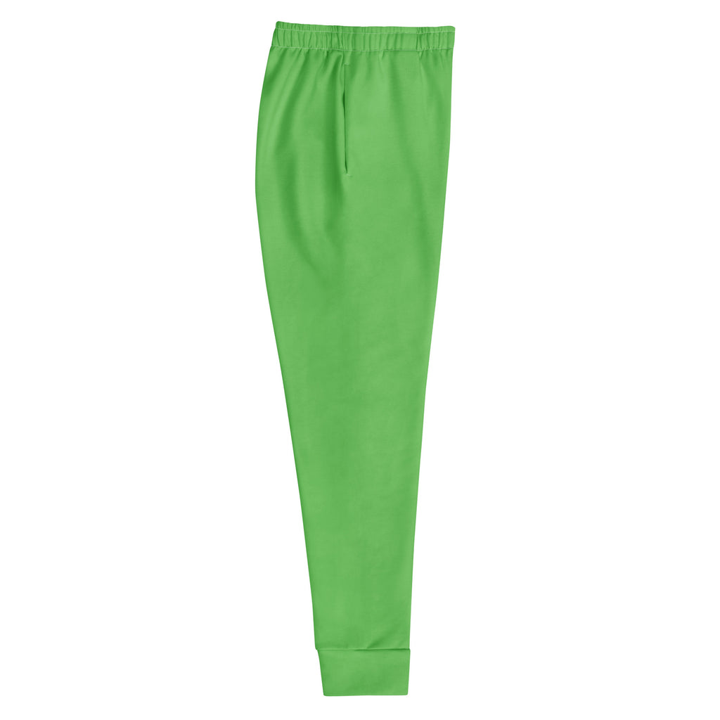 Women’s bright green recycled jogger pants with elastic waistband ribbed cuffs and cozy brushed inside fleece