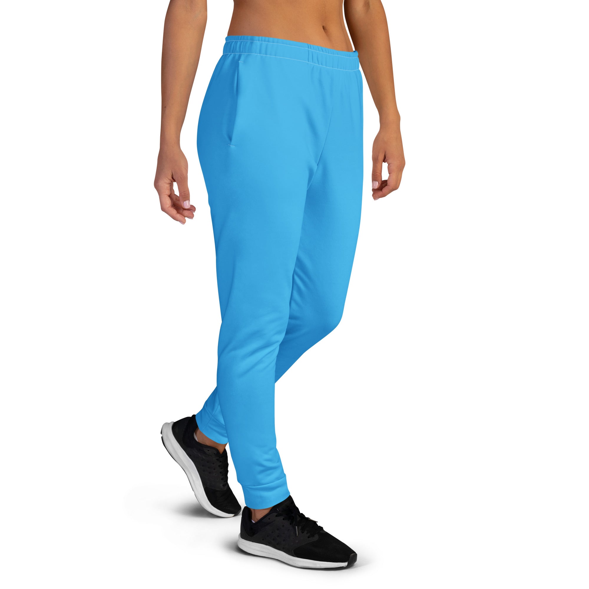 Women’s sky blue recycled jogger pants with elastic waistband tapered cuffs cozy brushed inside fleece and pockets