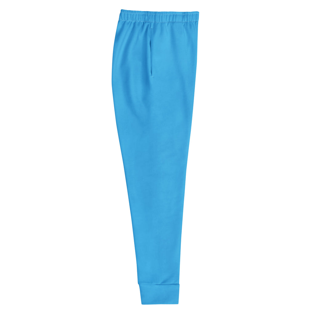 Women’s sky blue recycled jogger pants with soft fabric elastic waistband ribbed cuffs and cozy brushed inside fleece