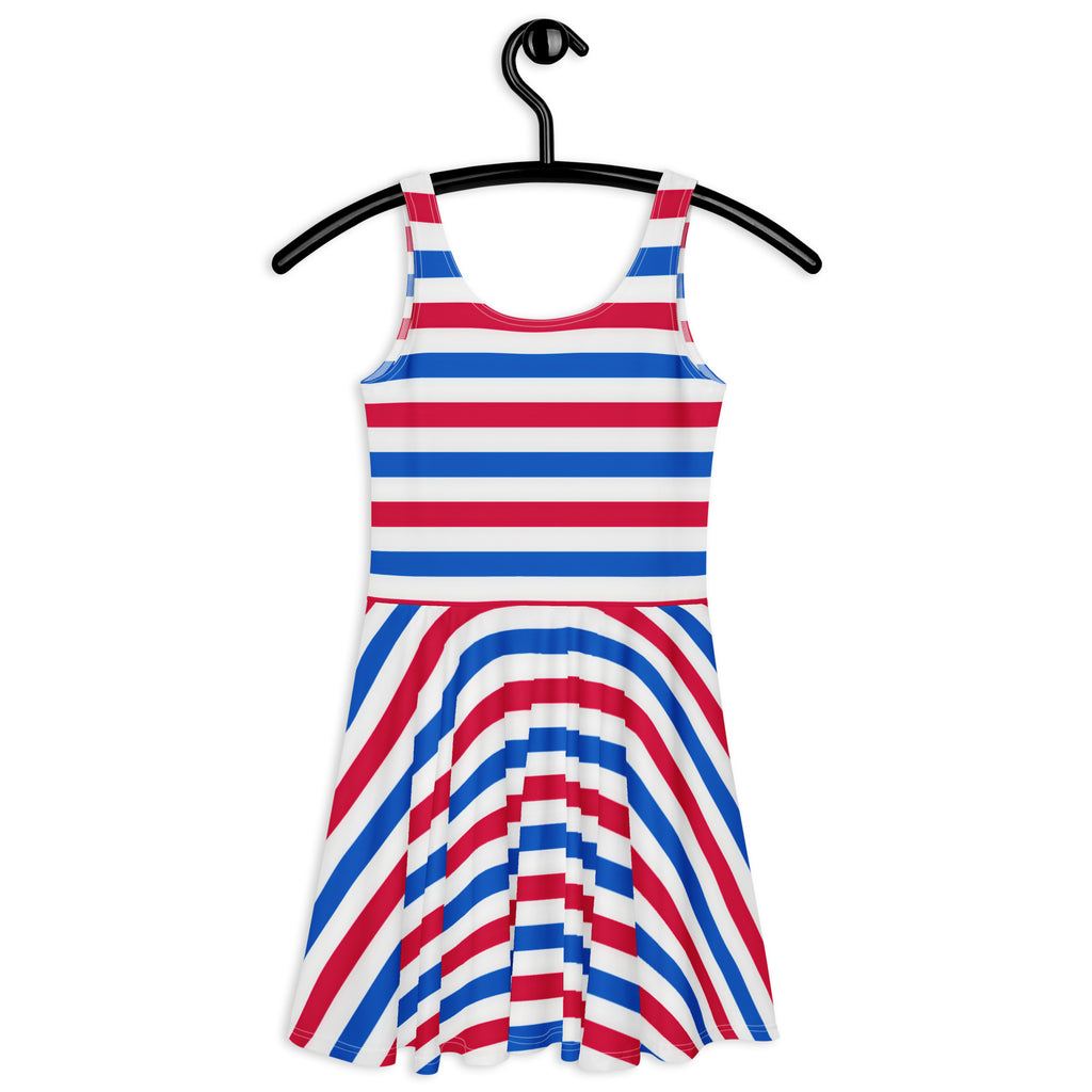 Women's Red White & Blue Striped Buttery Soft Skater Dress With UPF 50+