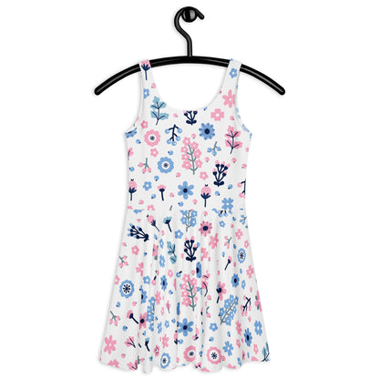Women's Floral Purple And Blue Flowers Buttery Soft Skater Dress With UPF 50+