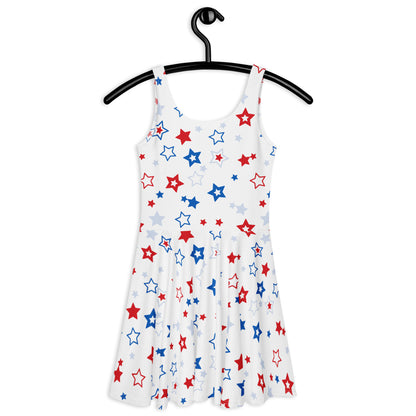 Women's Red White & Blue Stars Buttery Soft Skater Dress With UPF 50+