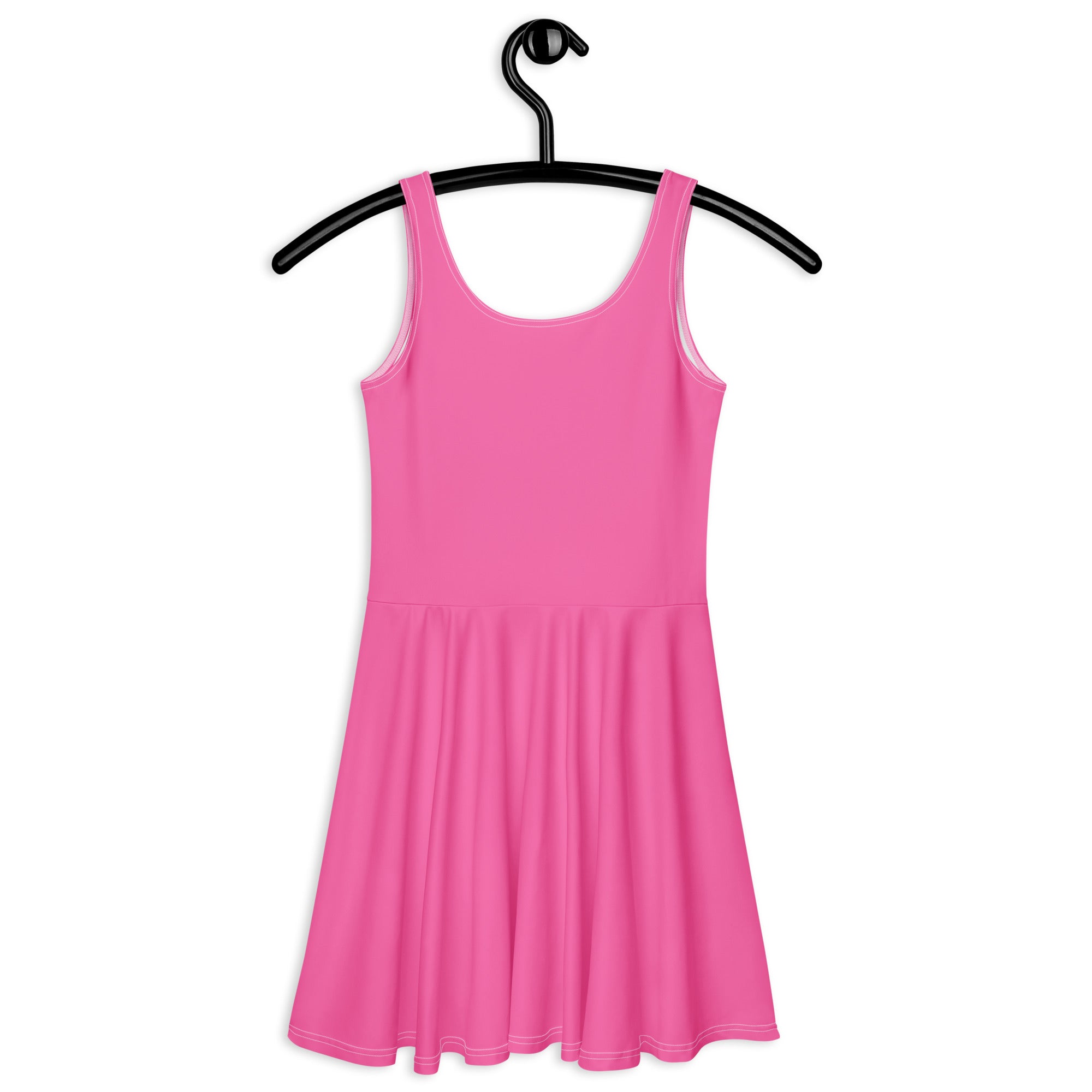 A vibrant pink buttery soft women’s sleeveless skater dress with a fitted bodice and UPF 50 plus protection