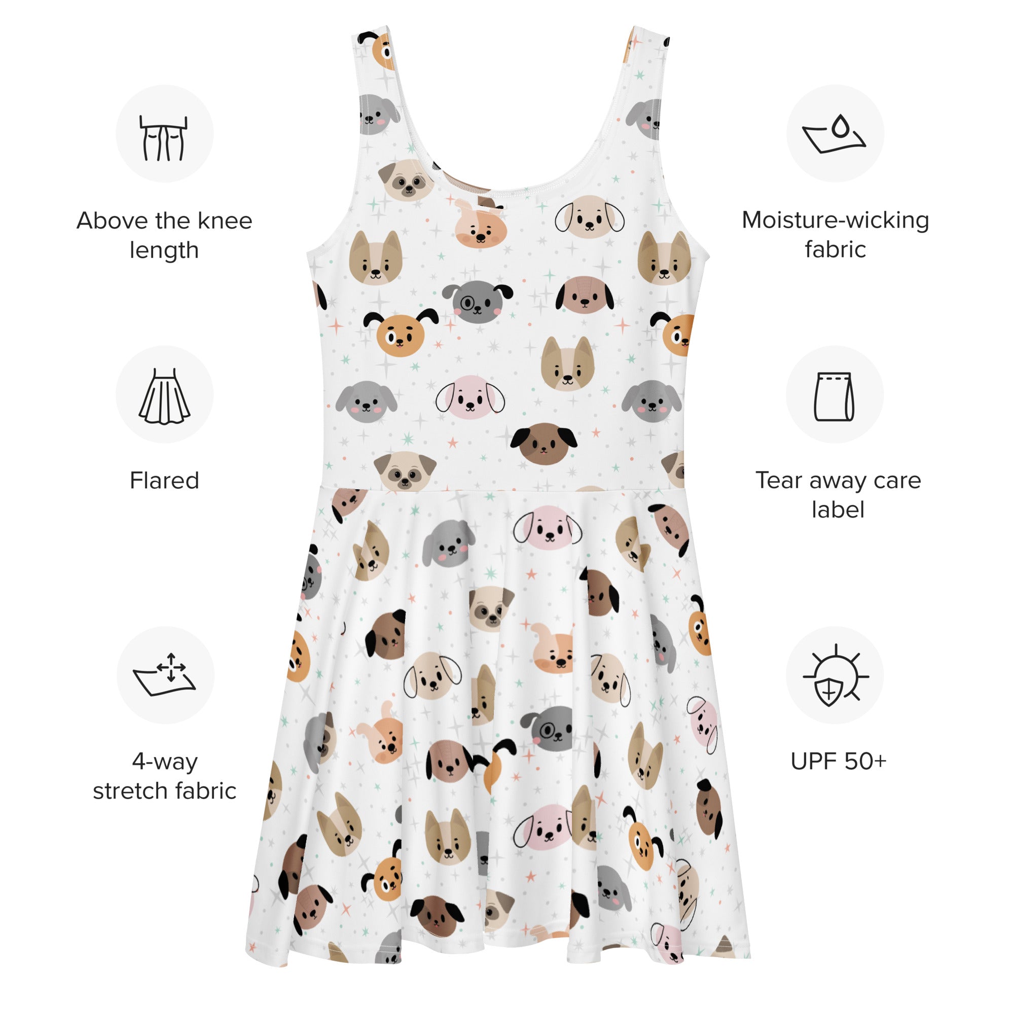 Women's Dog Face Buttery Soft Skater Dress With UPF 50+