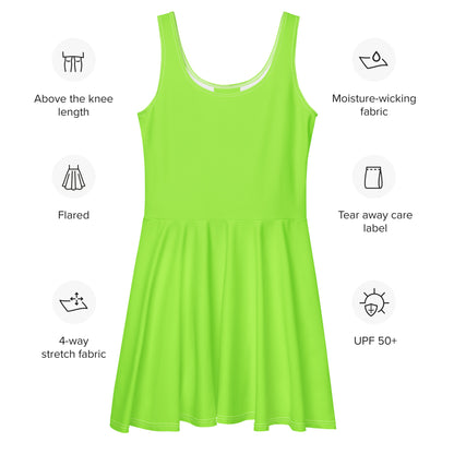 Women's Lime Green Buttery Soft Skater Dress With UPF 50+