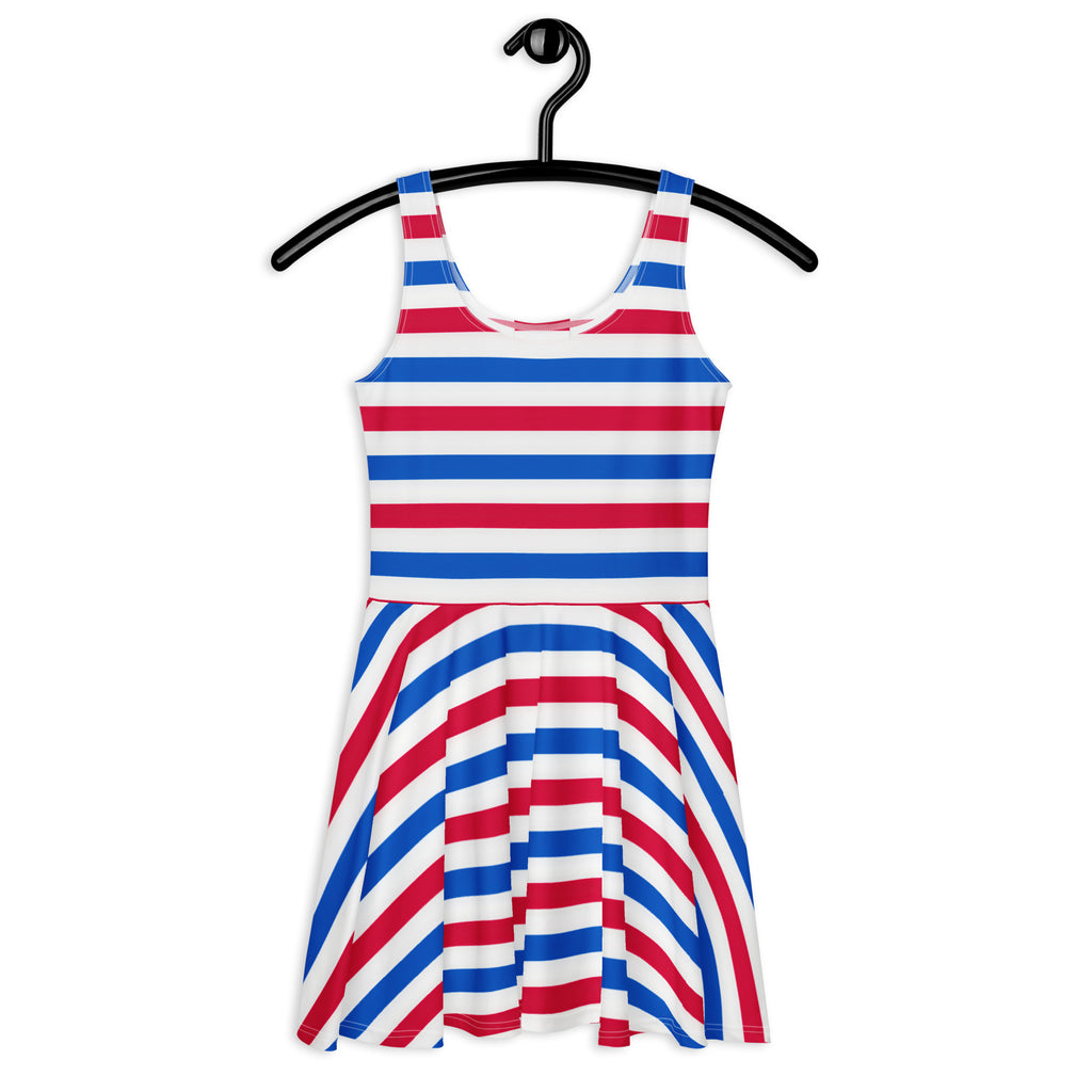 Women's Red White & Blue Striped Buttery Soft Skater Dress With UPF 50+