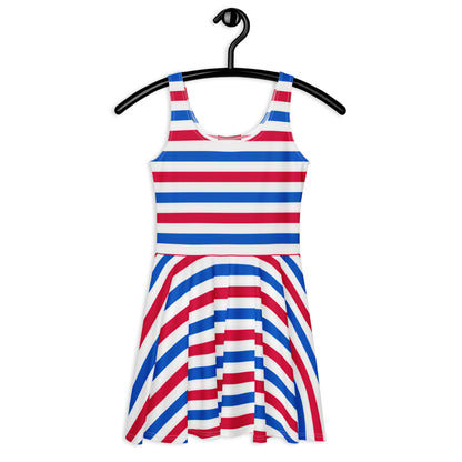 Women's Red White & Blue Striped Buttery Soft Skater Dress With UPF 50+