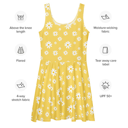 Women's Yellow Daisy Buttery Soft Skater Dress With UPF 50+