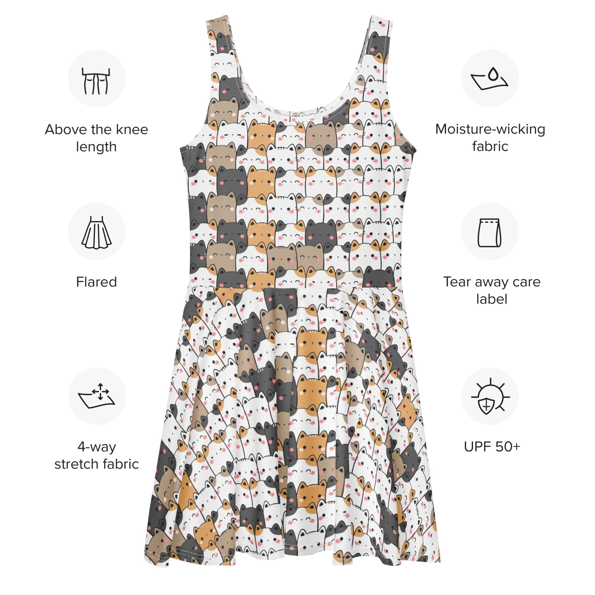 Women's Kawaii Cats Buttery Soft Skater Dress With UPF 50+