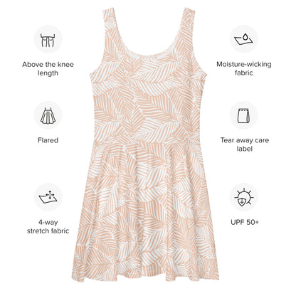 Women's Neutral Leaf Print Buttery Soft Skater Dress With UPF 50+