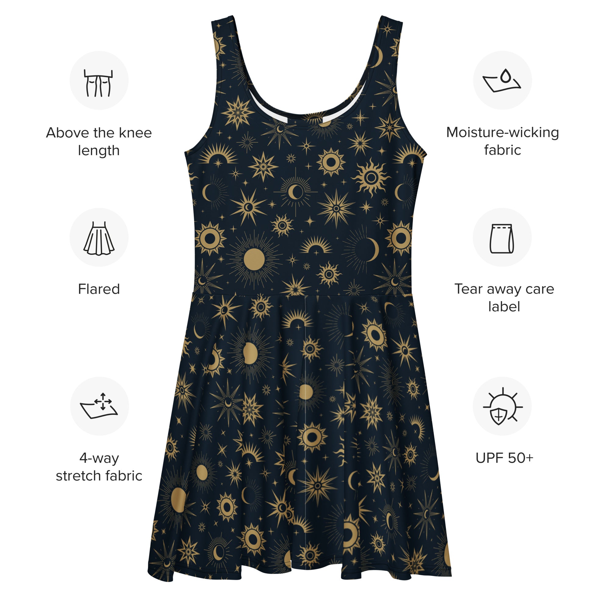 Women's Celestial Sun & Moon Buttery Soft Skater Dress With UPF 50+