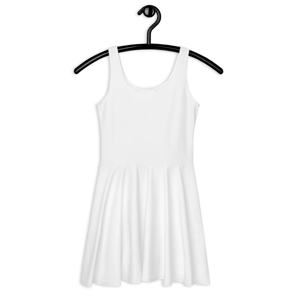 Women’s white sleeveless buttery soft skater dress with UPF 50+ featuring a simple solid flared design