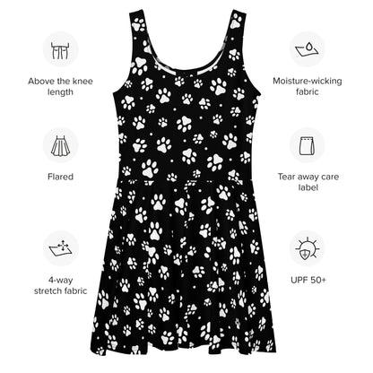 Women's Paw Print Buttery Soft Skater Dress With UPF 50+
