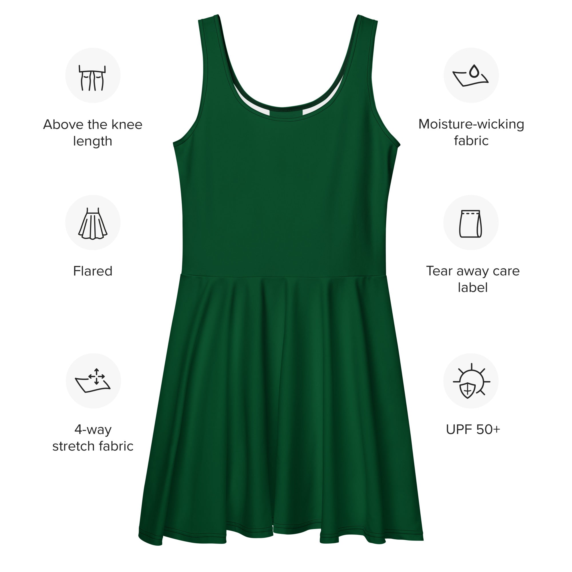 Women's Dark Green Buttery Soft Skater Dress With UPF 50+