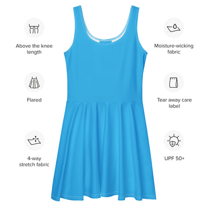 Women's Sky Blue Buttery Soft Skater Dress With UPF 50+