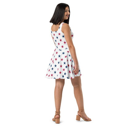Women's Patriotic Stars Buttery Soft Skater Dress With UPF 50+
