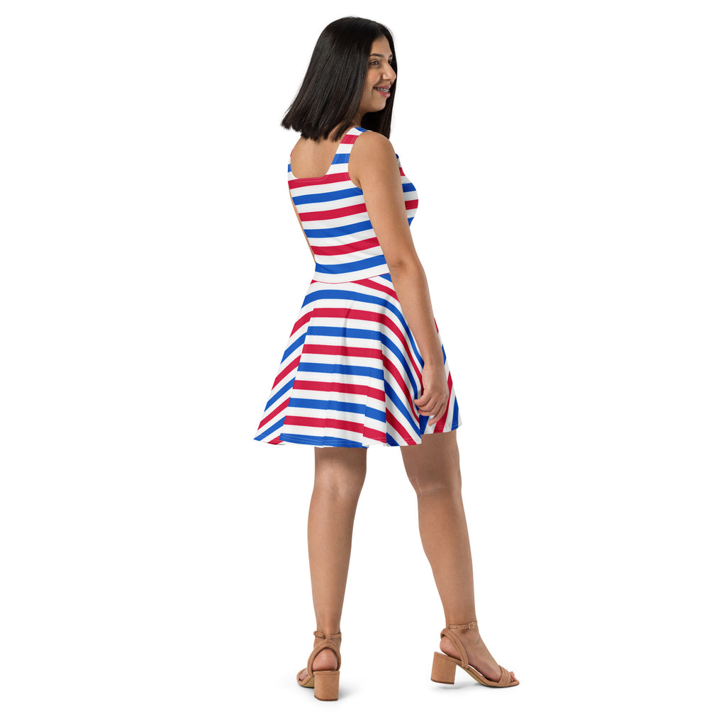 Women's Red White & Blue Striped Buttery Soft Skater Dress With UPF 50+