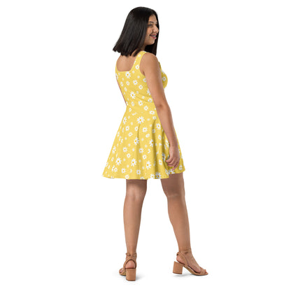 Women's Yellow Daisy Buttery Soft Skater Dress With UPF 50+