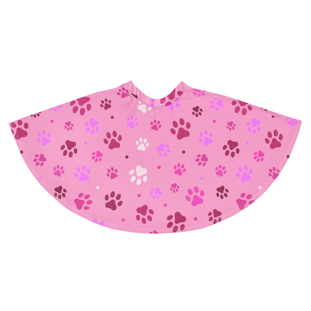 Women’s pink paw print skater skirt with flowy high waisted design soft fabric in pink purple and white shades