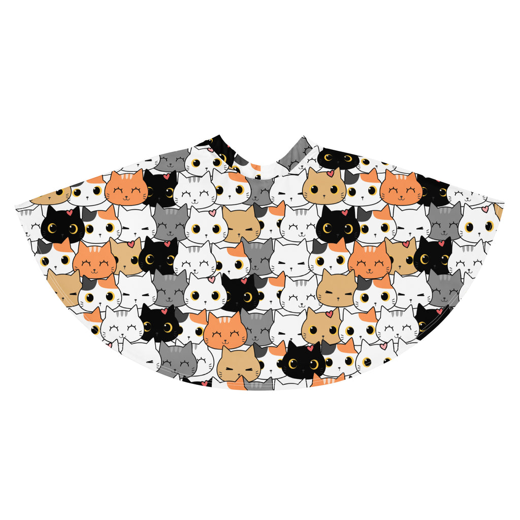 White cape with playful colorful cartoon cat pattern featuring upf 50 plus and recycled fabric