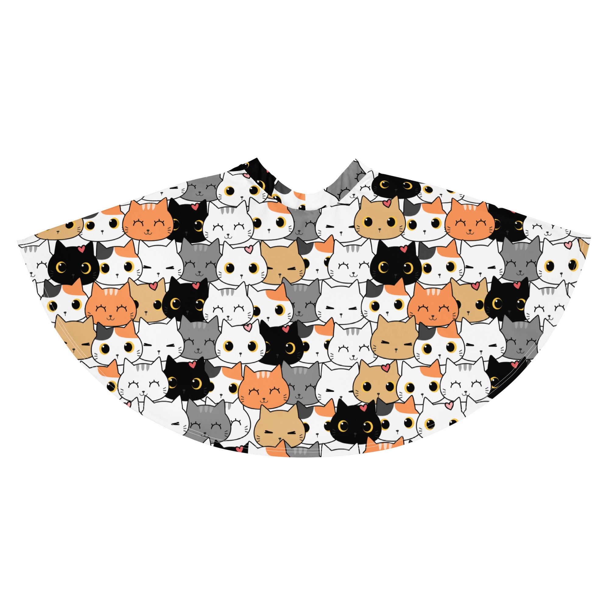 White cape with playful colorful cartoon cat pattern featuring upf 50 plus and recycled fabric