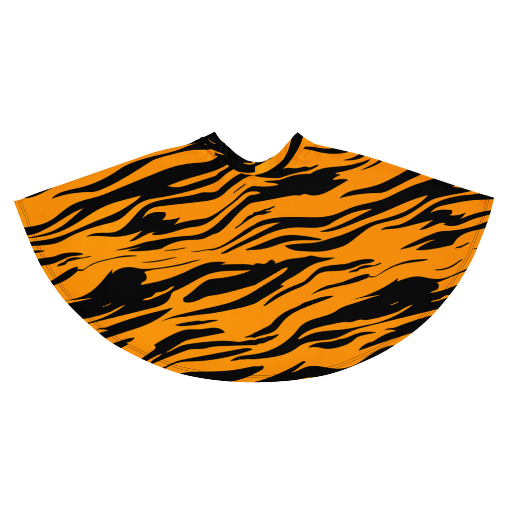 Orange and black tiger stripe patterned cape with flowy recycled fabric and upf 50 plus for women