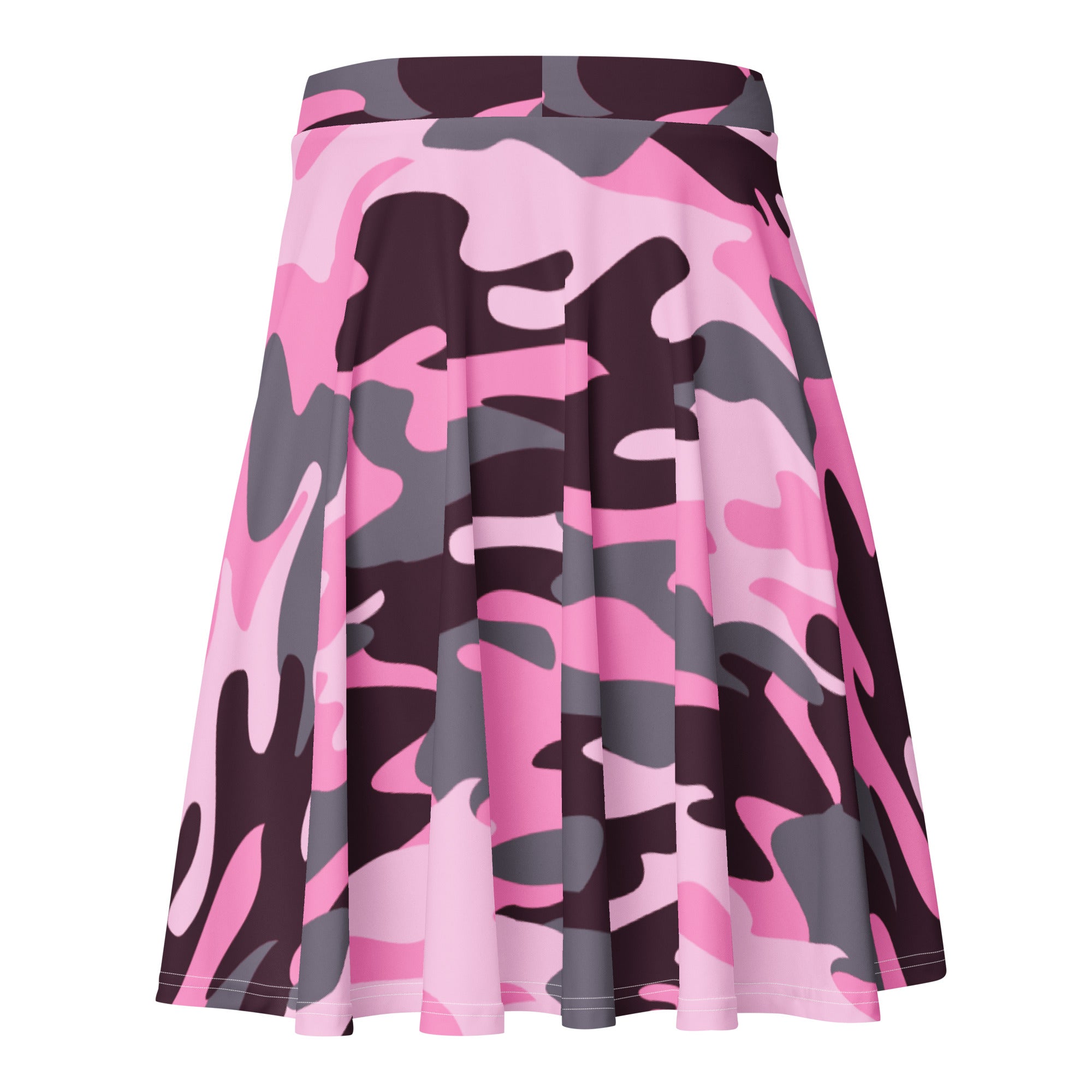 Women’s pink and gray camouflage pleated skater skirt flowy high waisted with upf 50 and recycled fabric