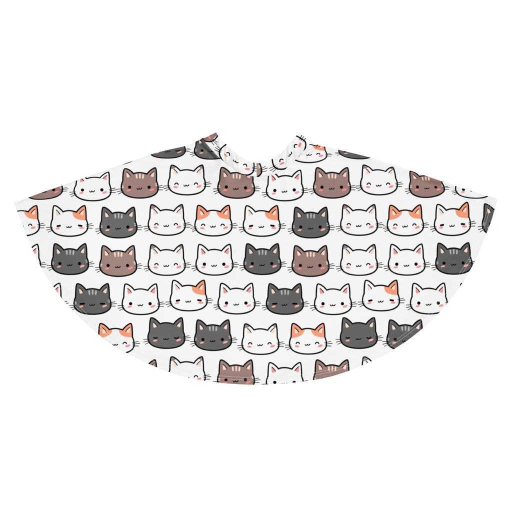White women’s cute cat face skater skirt with colorful cartoon cats flowy high waisted recycled fabric upf 50+