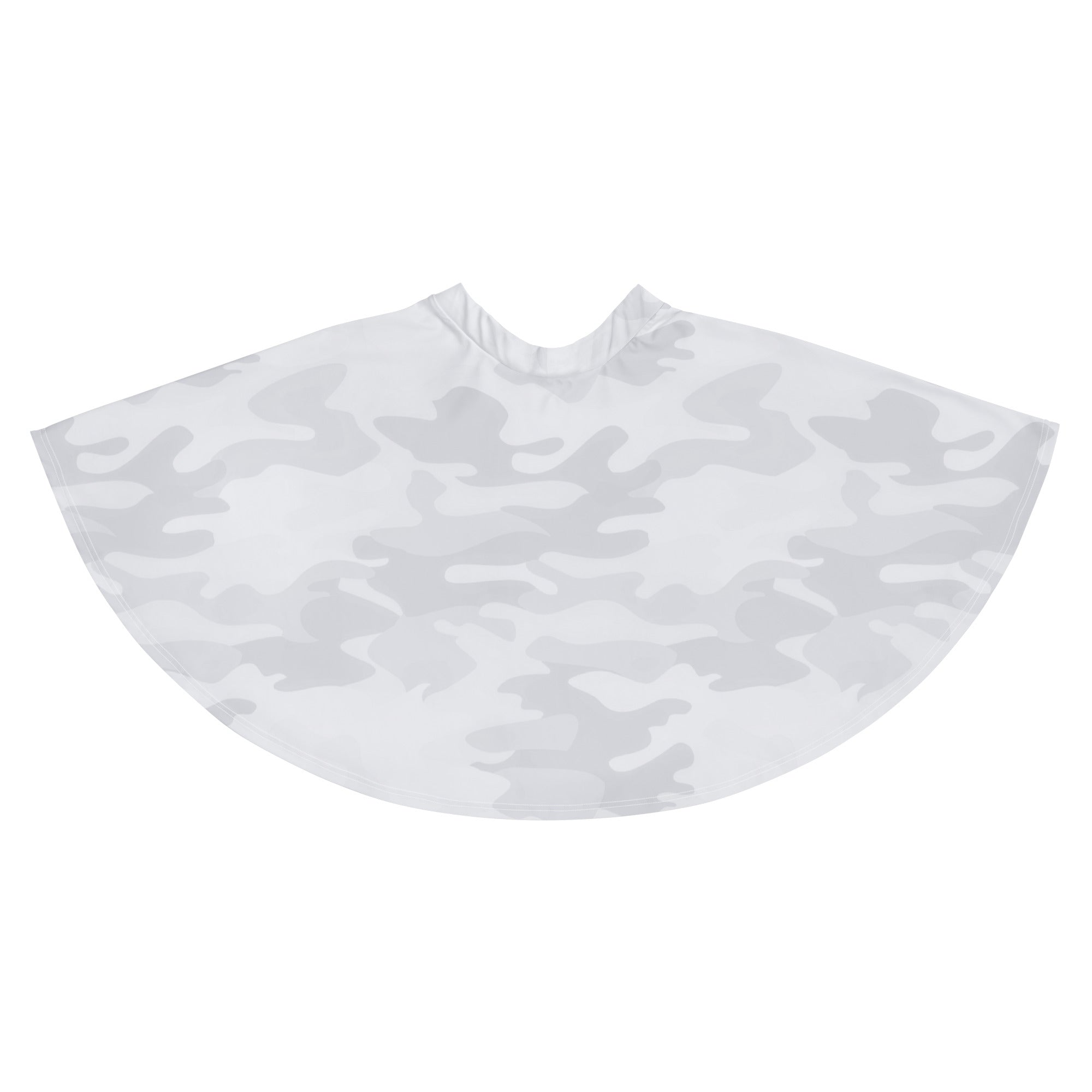A white and gray camouflage patterned cape with lightweight recycled fabric and upf 50 plus protection