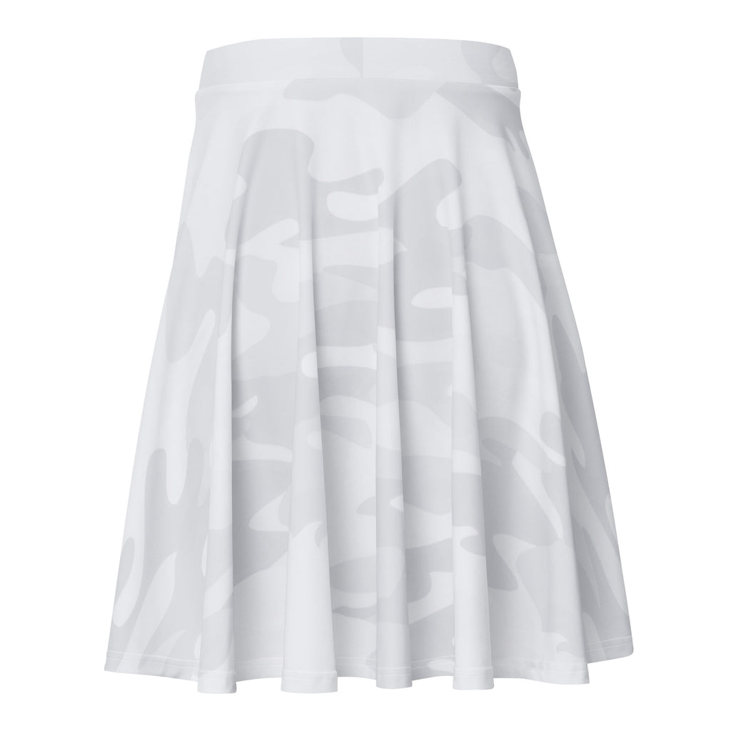 Women’s light gray skater skirt with subtle gray camouflage pattern flowy high waisted upf 50 plus recycled fabric
