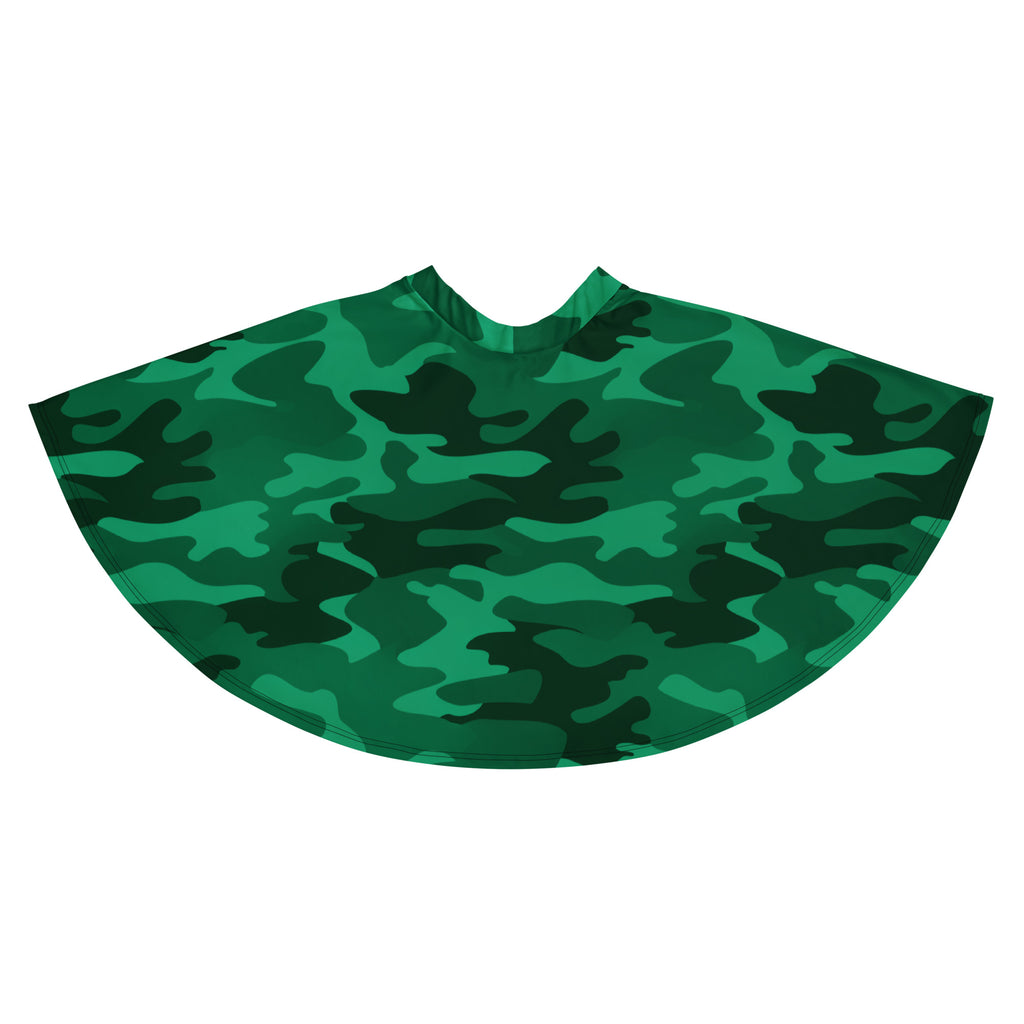 Women’s green camouflage skater skirt with flowy high waist made from recycled fabric featuring upf 50 plus