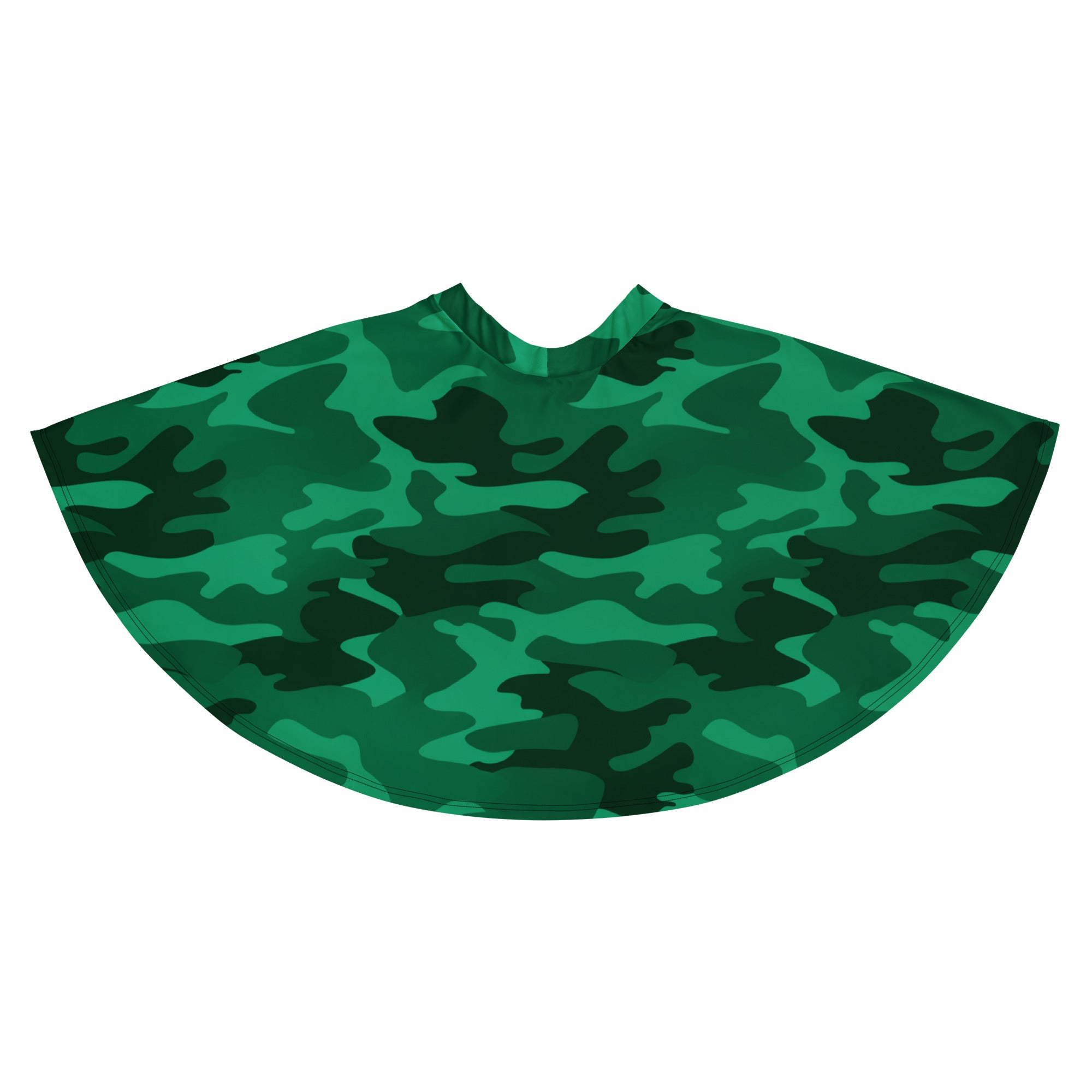 Women’s green camouflage skater skirt with flowy high waist made from recycled fabric featuring upf 50 plus