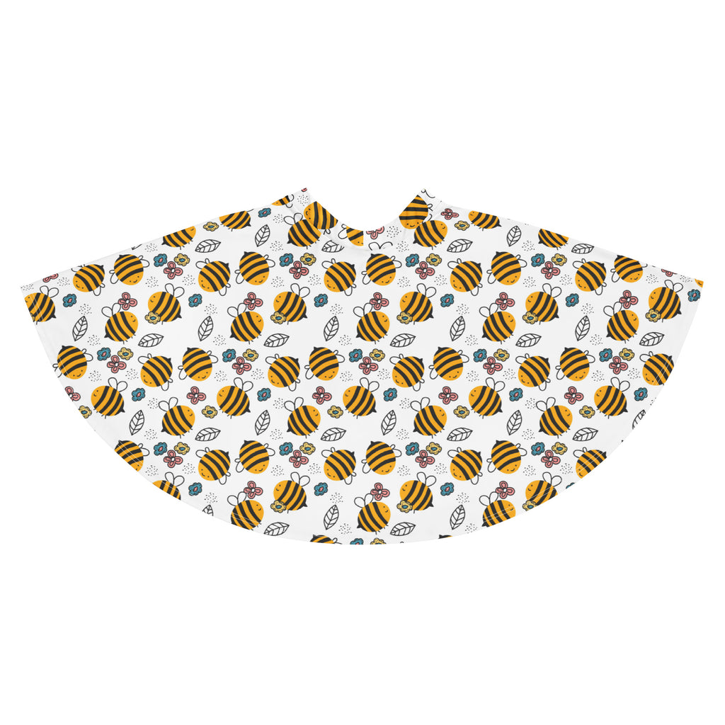 A white women’s floral yellow bumblebee skater skirt with playful bee print flowy high waisted recycled fabric
