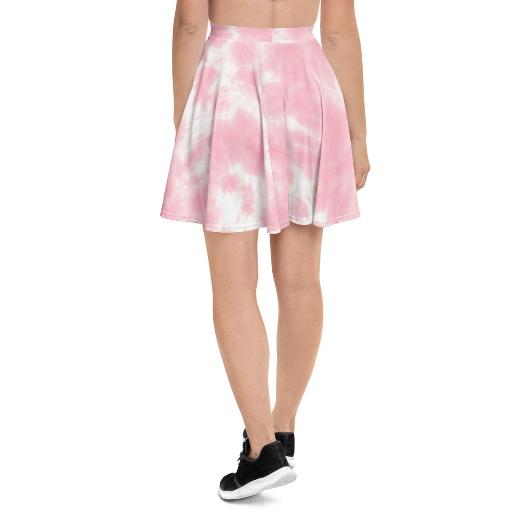 Women’s pink and white tie dye pleated skater skirt flowy high waisted with upf 50 plus recycled fabric