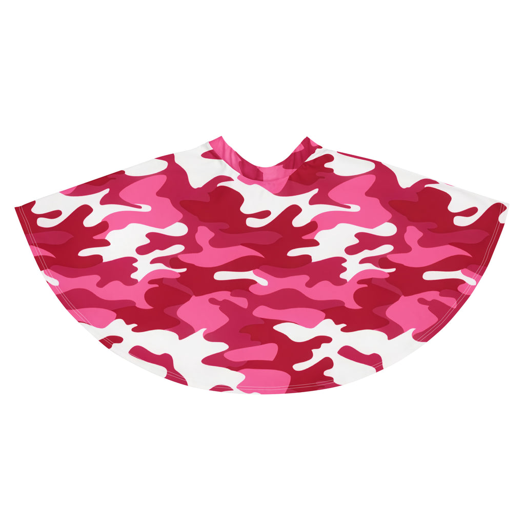 A pink and white camouflage-patterned cape made from recycled fabric with upf 50 plus protection for women