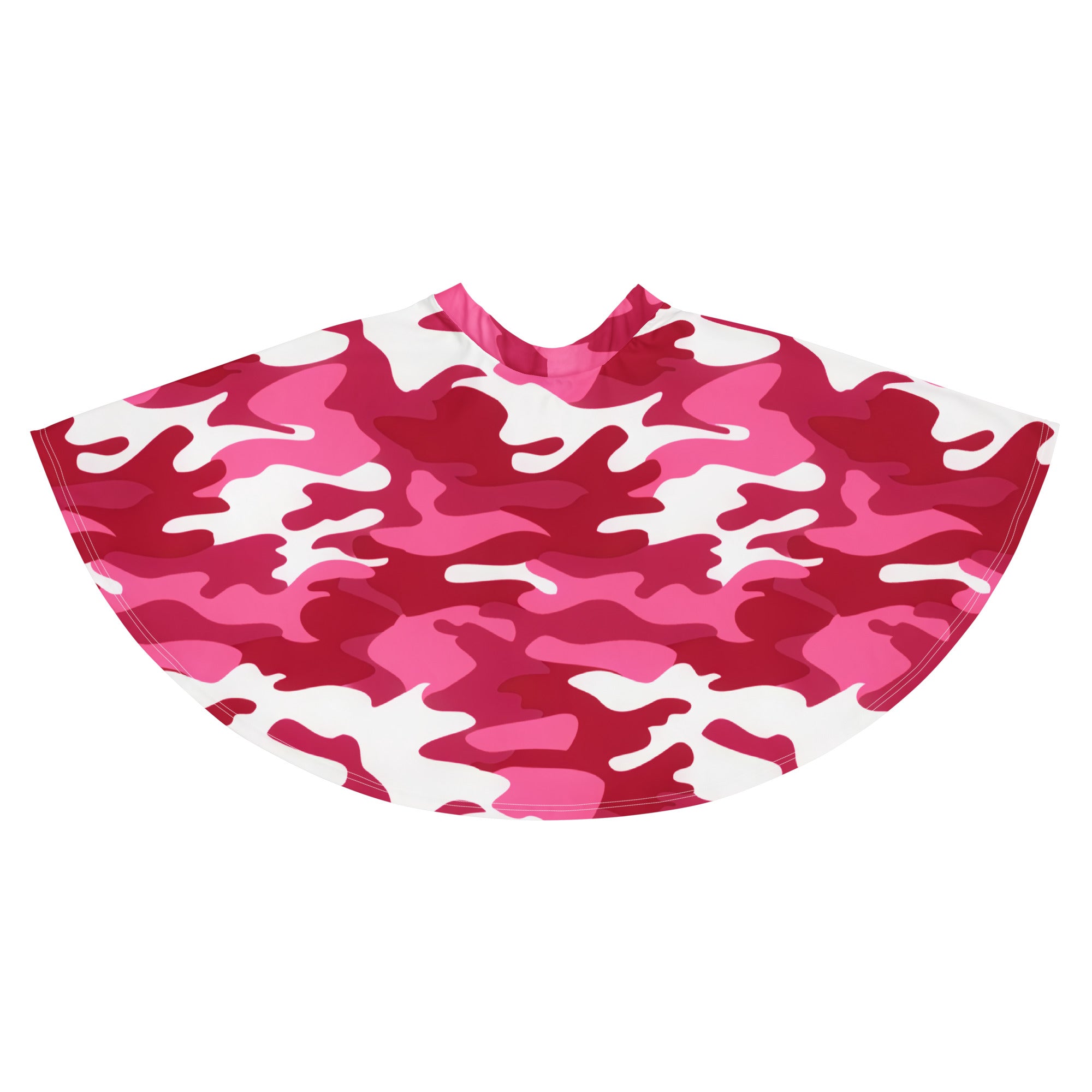 A pink and white camouflage-patterned cape made from recycled fabric with upf 50 plus protection for women