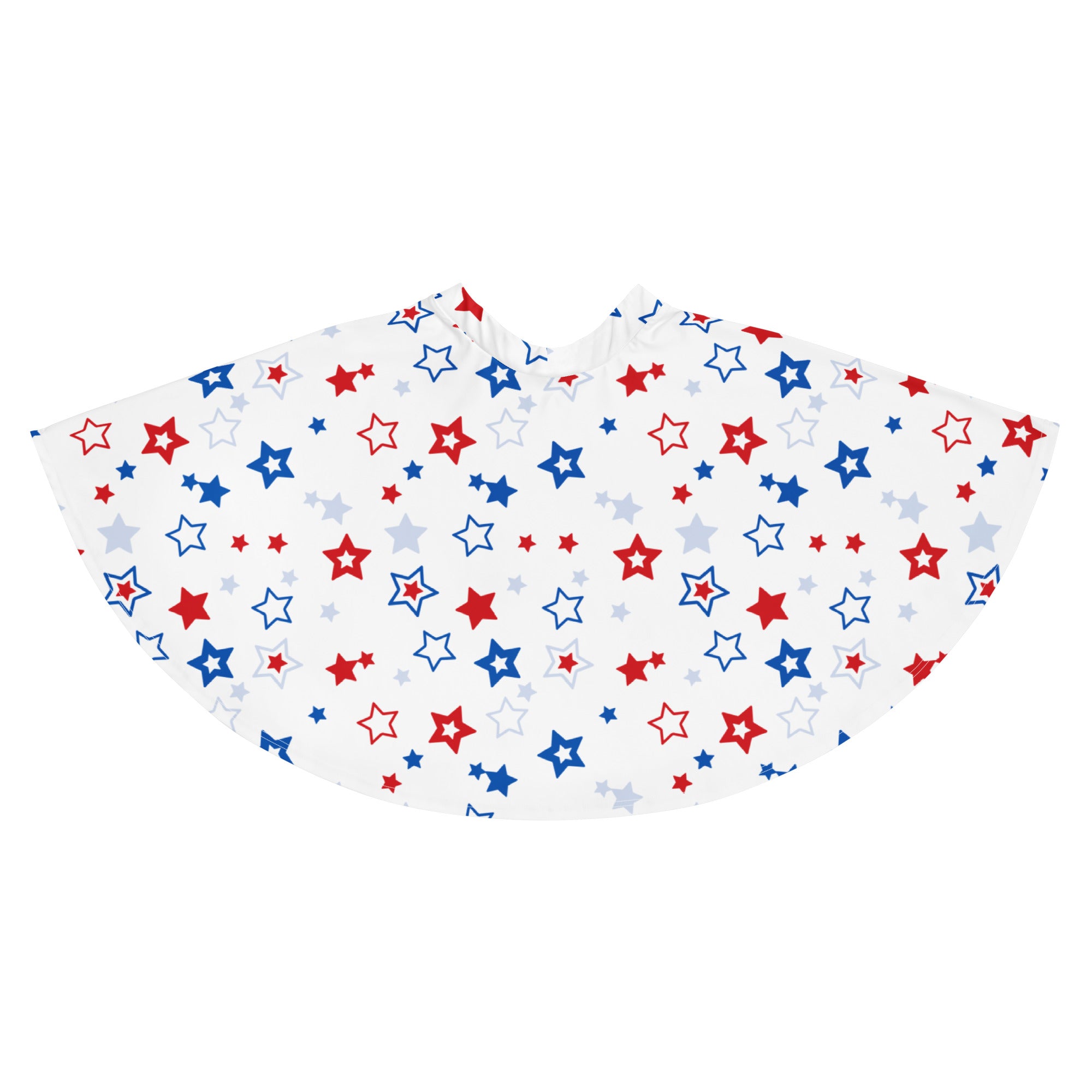 White cape with playful red blue and light gray stars matching womens usa stars skater skirt with upf 50 plus fabric