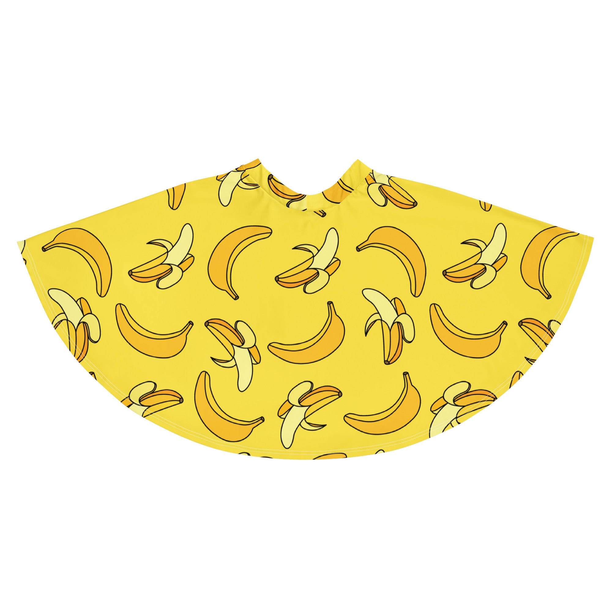 Women’s yellow banana patterned cape with playful cartoon design made of recycled fabric and upf 50 plus protection