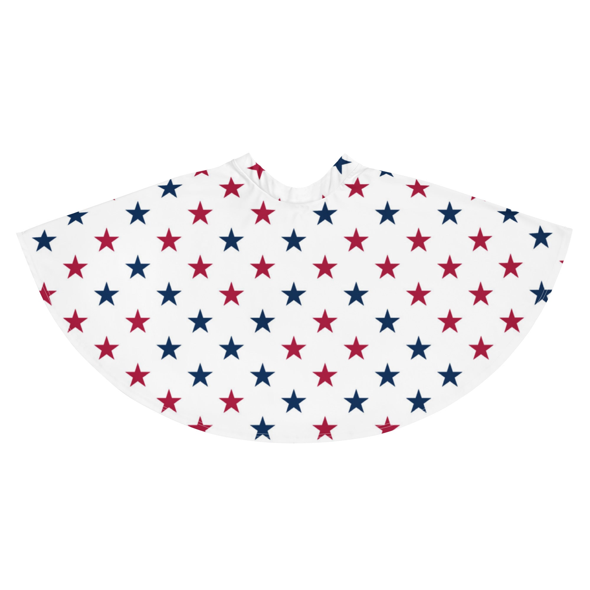 White cape with repeating red and navy blue star pattern made from recycled fabric with upf 50 plus protection