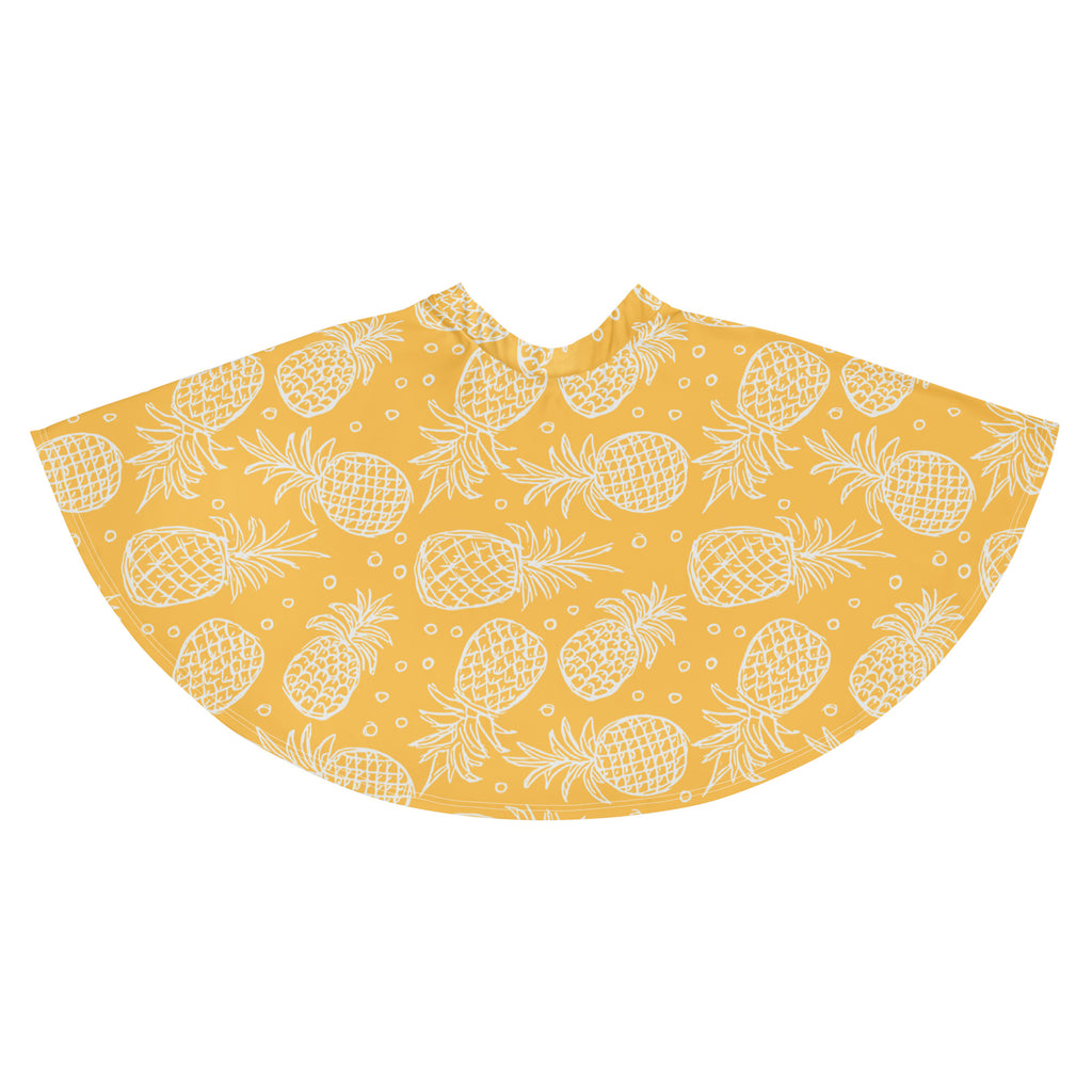 Yellow women’s pineapple skater skirt with white line art design flowy high waisted UPF 50 plus recycled fabric