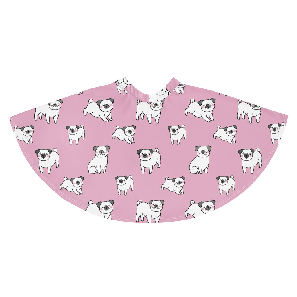 Women’s pink pug skater skirt with flowy high waist upf 50 plus recycled fabric and playful dog pattern