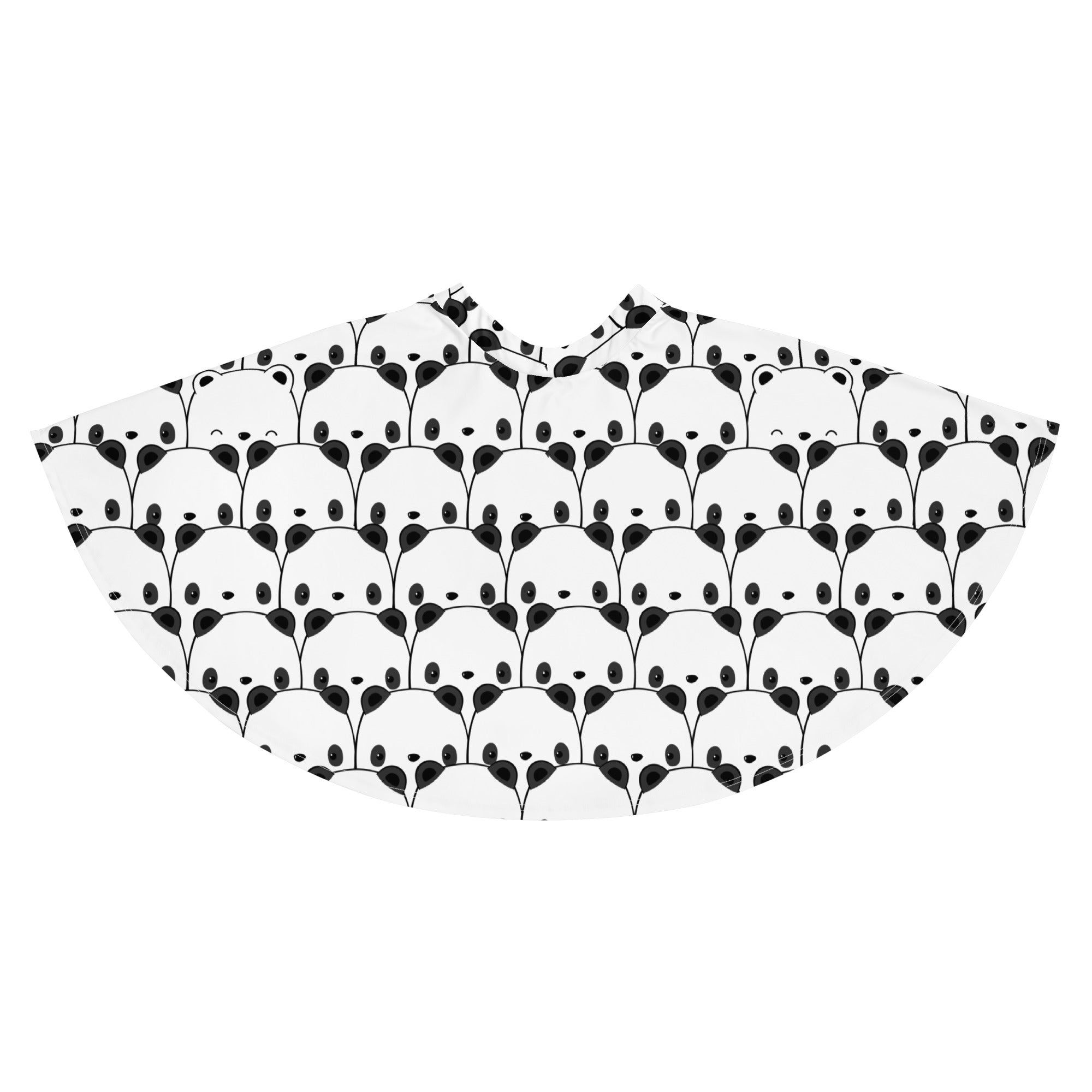 White umbrella with a repeating black panda face pattern featuring recycled fabric and upf 50 plus protection