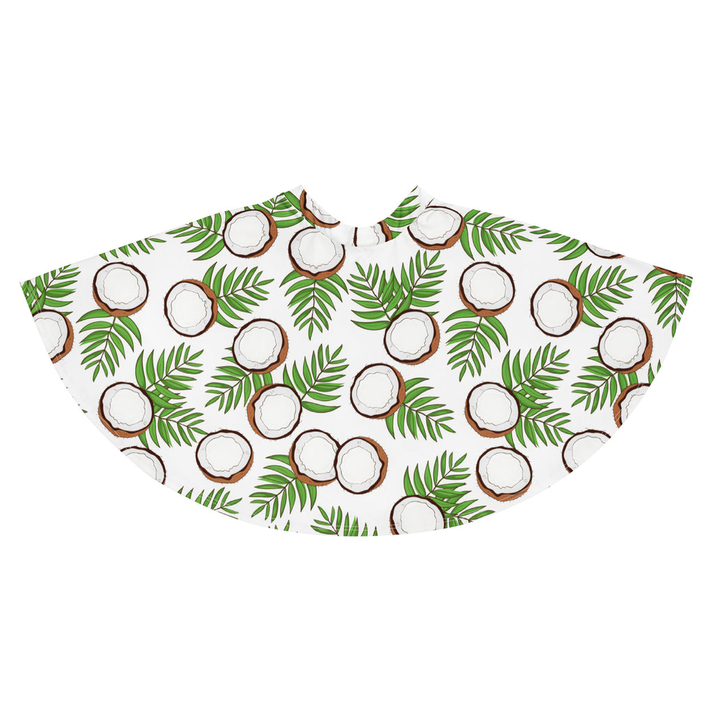 White cape with tropical green palm leaves and brown and white coconuts pattern made from recycled fabric