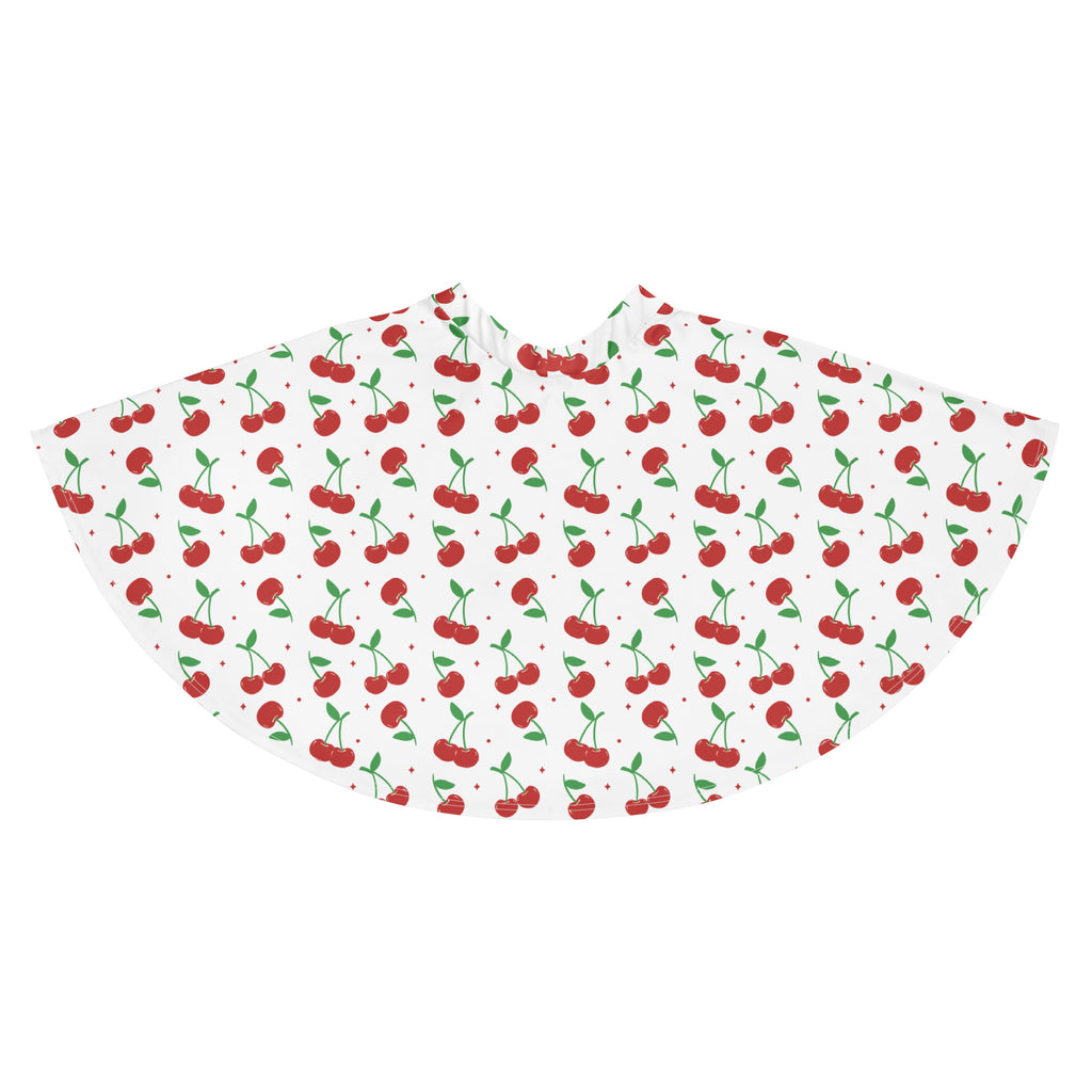 Women’s white cherry skater skirt with red cherry print flowy high waisted recycled fabric upf 50+