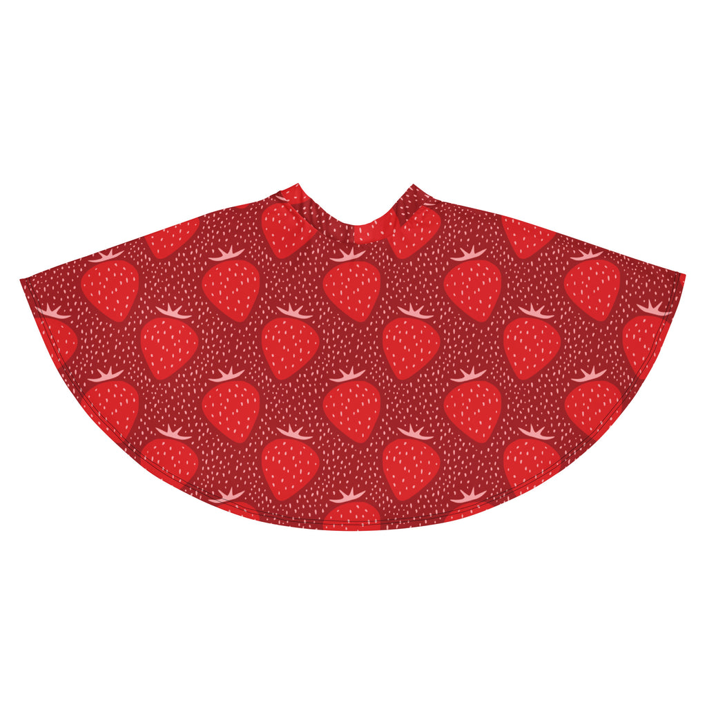 Red strawberry-patterned cape with playful illustration on soft fabric in women’s strawberry floral skater skirt style